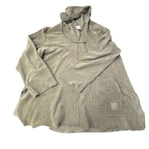 J. Jill Olive Green Terry Fleece Hooded Tunic Sweatshirt Raw Edge XL